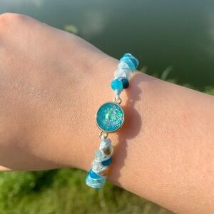 Beaded Blue Agate Natural Healing Stone, Hand-woven Braided Bracelet